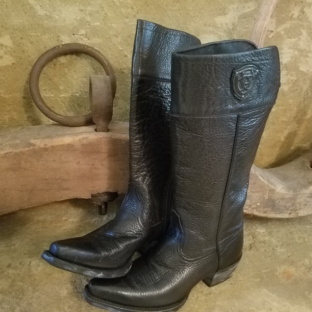 Tall Black Leather Ariat Snubbed Toe Cowboy Boots